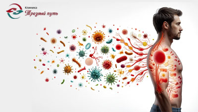 Молодой человек, которого атакуют вирусы со спины